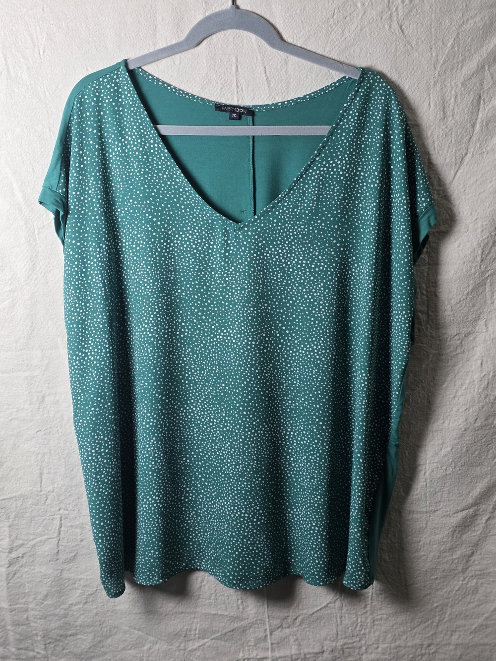 Papermoon Green V-Neck Short Sleeve Dot Top